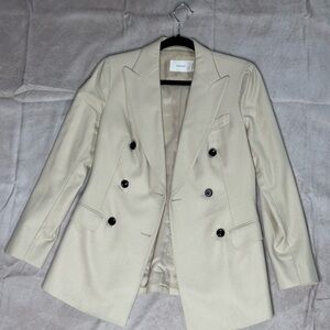 Double-Breasted Cream Blazer with Notch Lapels